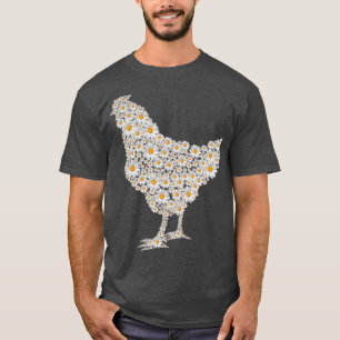 Camiseta Impresión de pollo con flores de margarita blanca 