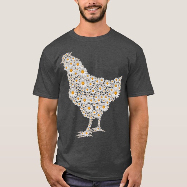 Camiseta Impresión de pollo con flores de margarita blanca  (Anverso)