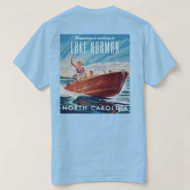Camiseta Impresión de regreso en bote retro del lago Norman (Reverso del diseño)