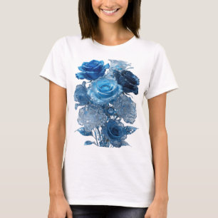Camiseta Impresión de ROSAS AZULES de Plata Snappy