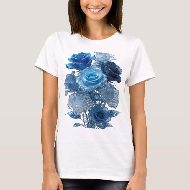 Camiseta Impresión de ROSAS AZULES de Plata Snappy (Anverso)