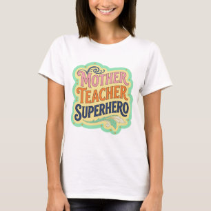 Camiseta Impresión de SUPERHEROE MAESTRA MADRE Rosa Moderna