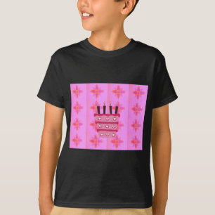 Camiseta Impresión de tarta de cumpleaños rosada