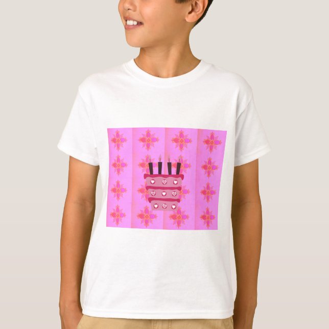Camiseta Impresión de tarta de cumpleaños rosada (Anverso)