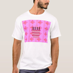 Camiseta Impresión de tarta de cumpleaños rosada