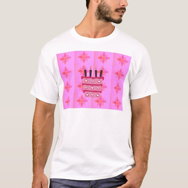 Camiseta Impresión de tarta de cumpleaños rosada (Anverso)