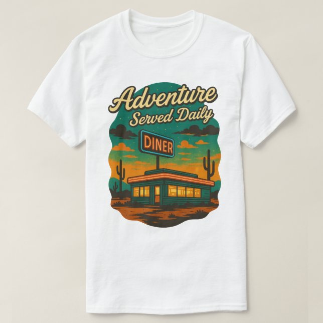 Camiseta Impresión diaria de cena retro de aventura (Diseño del anverso)