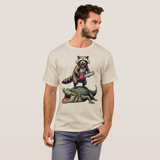 Camiseta Impresión divertida de cocodrilos de mapache | Ver (Anverso completo)
