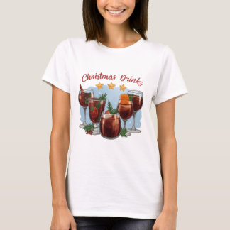 Camiseta Impresión en acuarela de bebidas navideñas | Vino