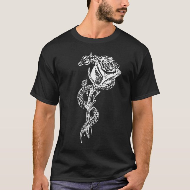 Camiseta Impresión esquelética de la serpiente y del rosa (Anverso)