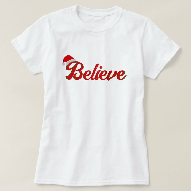 Camiseta Impresión gráfica de "Believe" y Navidades Gorras (Diseño del anverso)