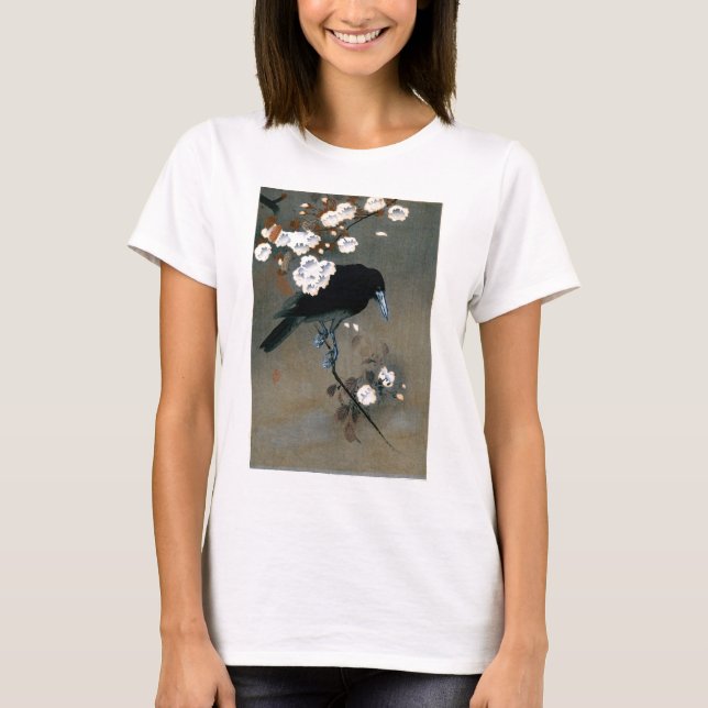 Camiseta Impresión japonesa de Woodblock del cuervo y del (Anverso)
