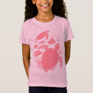 Camiseta Impresión oceánica de tortugas y peces rosas