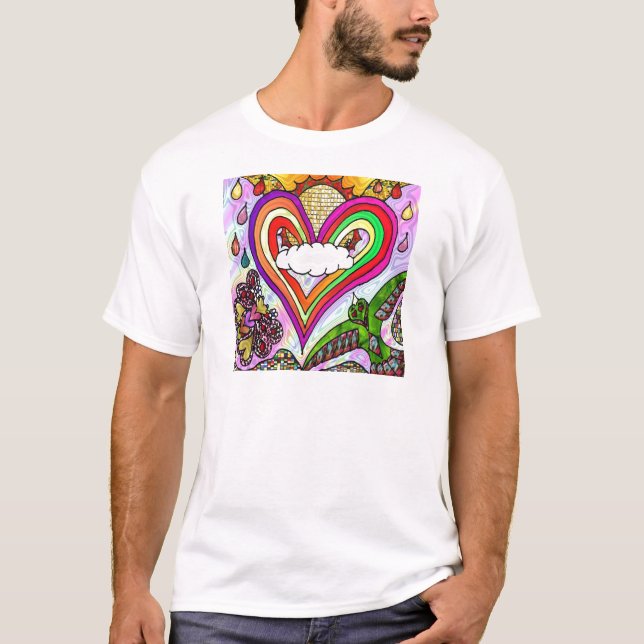 Camiseta Impresión psicodélica de arte cardíaco arcoiris (Anverso)