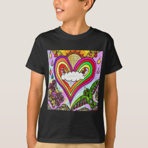 Camiseta Impresión psicodélica de arte cardíaco arcoiris