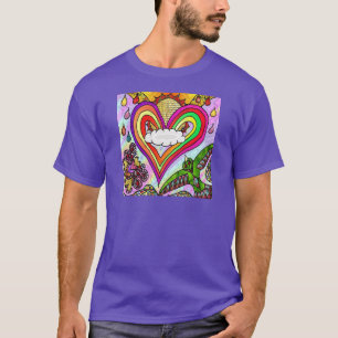 Camiseta Impresión psicodélica de arte cardíaco arcoiris