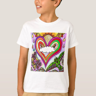 Camiseta Impresión psicodélica de arte cardíaco arcoiris