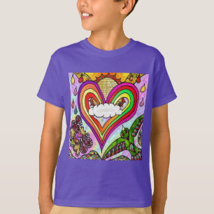 Camiseta Impresión psicodélica de arte cardíaco arcoiris