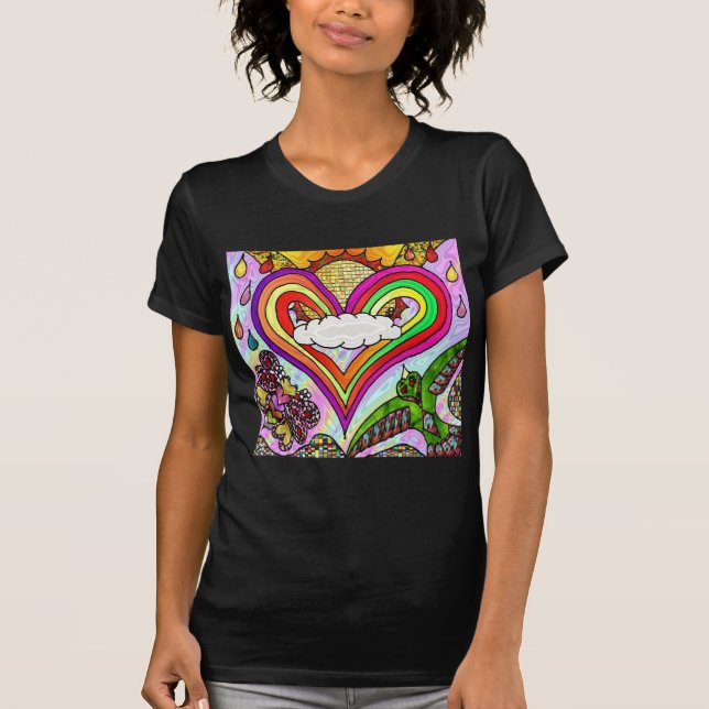 Camiseta Impresión psicodélica de arte cardíaco arcoiris (Anverso)