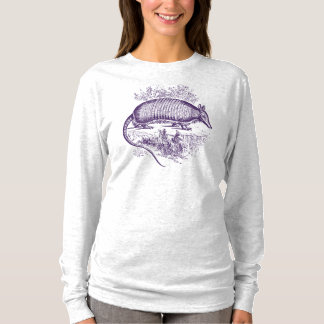 Camiseta Impresión púrpura de Woodblock del armadillo del