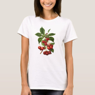 Camiseta Impresión roja botánica de las cerezas del vinta