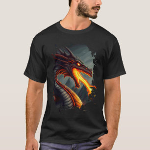 Camiseta Impresión trasera Dragón de fuego que respira fueg