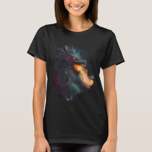 Camiseta Impresión trasera El dragón que respira fuego oscu