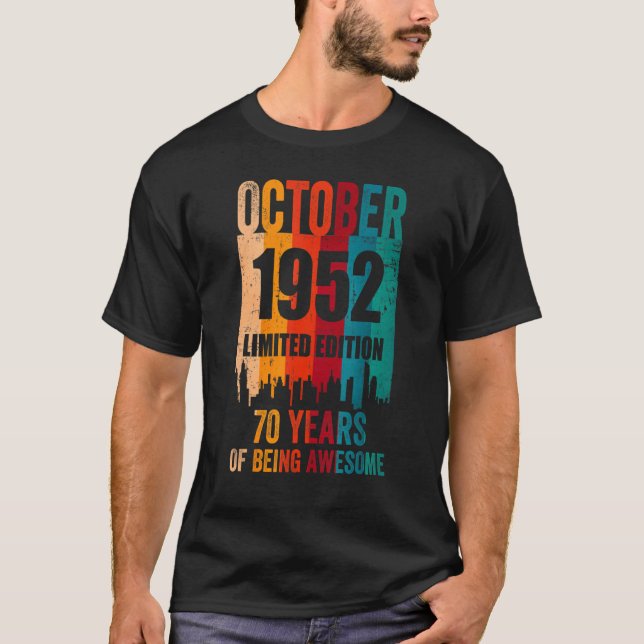 Camiseta Impresionante 70 cumpleaños retro octubre 1952 B (Anverso)