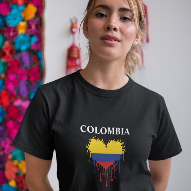 Camiseta Impresionante bandera cardíaca derramada en Colomb (colombia flag love woman t shirt)