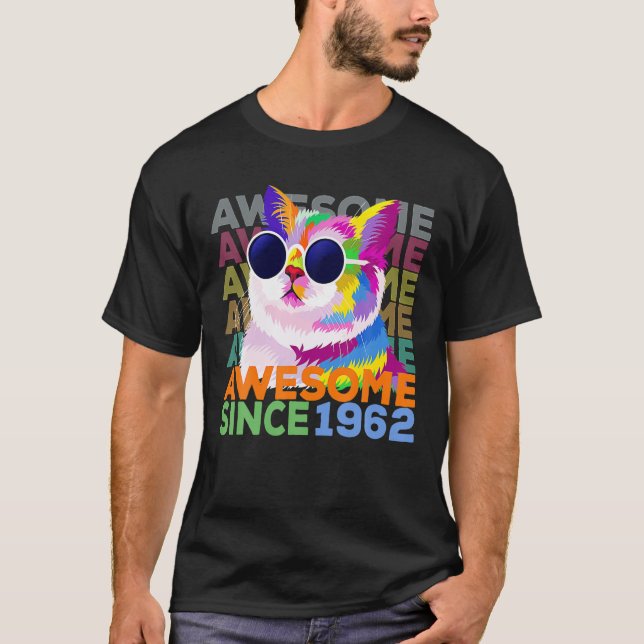 Camiseta Impresionante Desde 1962, Funny Cat Lover 60 Años (Anverso)