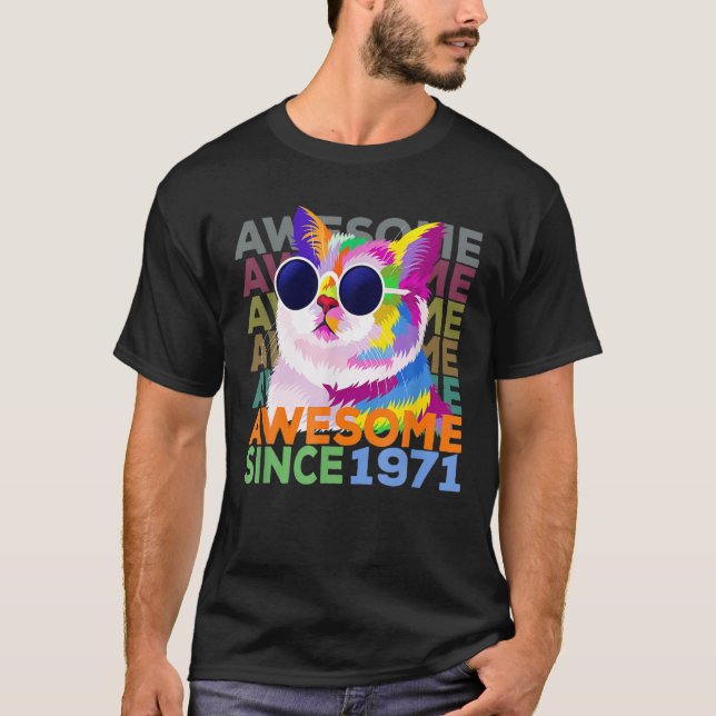 Camiseta Impresionante desde 1971, el amante del gato 51º c (Anverso)
