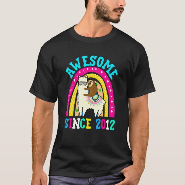 Camiseta Impresionante desde 2012 Llama Sloth 10 cumpleaños (Anverso)