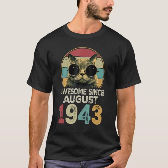 Camiseta Impresionante desde agosto de 1943 Gato de 80 años (Anverso)