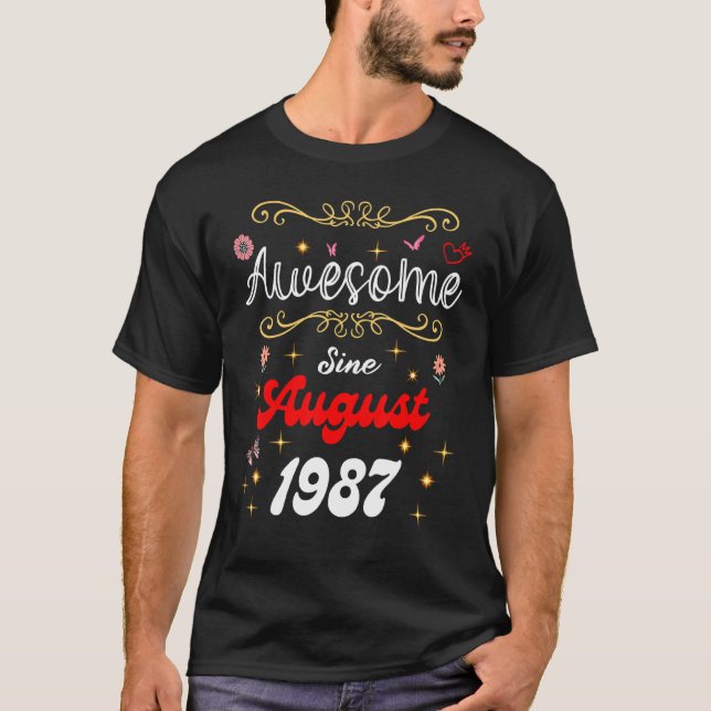 Camiseta Impresionante desde agosto de 1987 Flores de cumpl (Anverso)