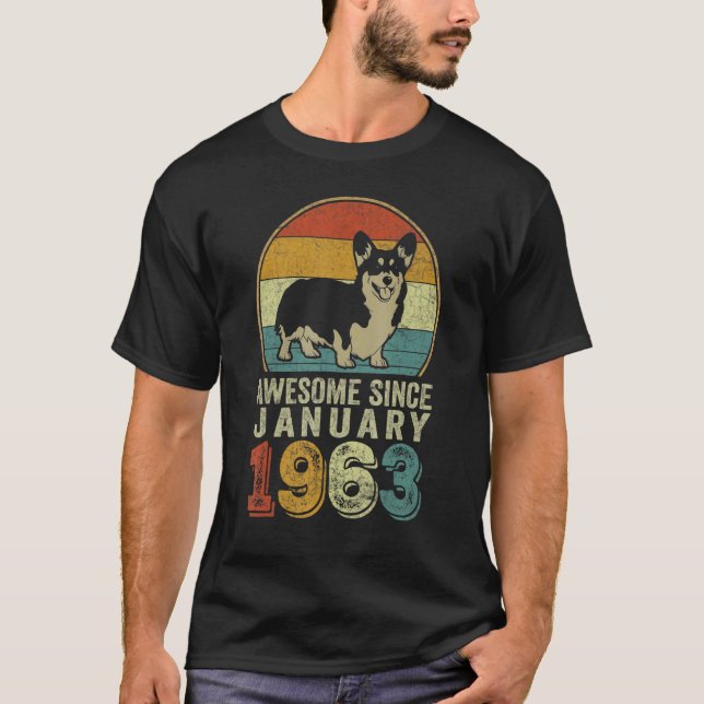 Camiseta Impresionante desde enero de 1963 Perro de 60 años (Anverso)