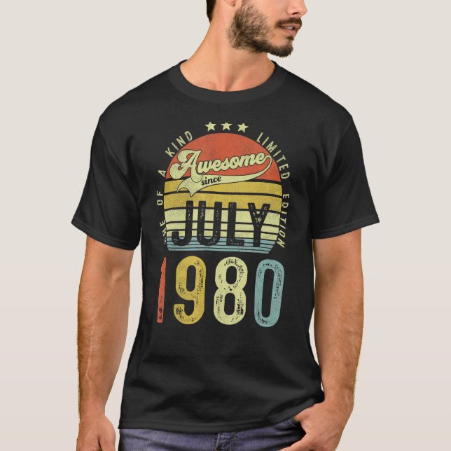 Camiseta Impresionante desde julio de 1980 Vintage 42º cump (Anverso)