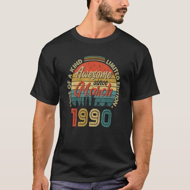 Camiseta Impresionante desde marzo de 1990 Vintage cumpleañ (Anverso)