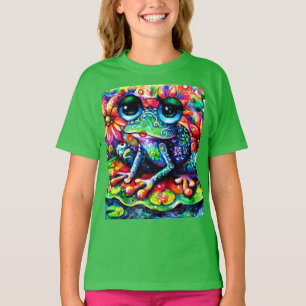 Camiseta Impresionante Impresionista sapo Floral Verde Azul