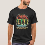 Camiseta Impresionante Marzo de 1944 Vintage 80th Birthday<br><div class="desc">Marzo alucinante 1944 Regalos de cumpleaños vintage hechos en camiseta de 1944</div>