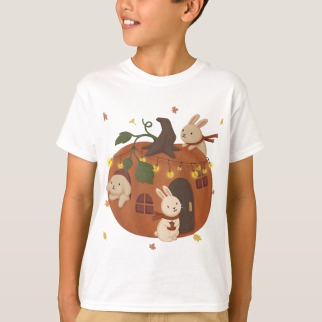 Camiseta Impresionante otoño: Conejito y calabaza (Anverso)