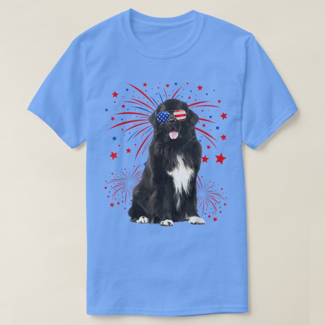 Camiseta Impresionante Perro De Terranova Bandera Estadouni (Diseño del anverso)