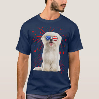 Camiseta Impresionante Perro Maltés Bandera Estadounidense