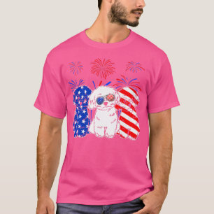 Camiseta Impresionante Perro Maltés Bandera Estadounidense 
