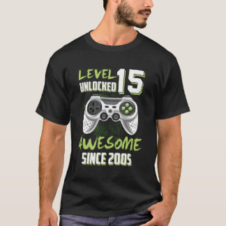 Camiseta Impresionante Videojuego De Nivel 15 Desbloqueado 