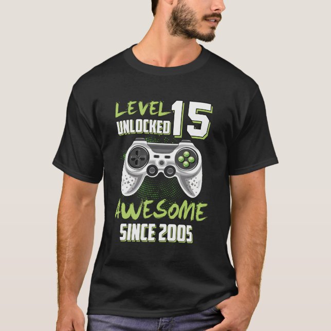 Camiseta Impresionante Videojuego De Nivel 15 Desbloqueado  (Anverso)
