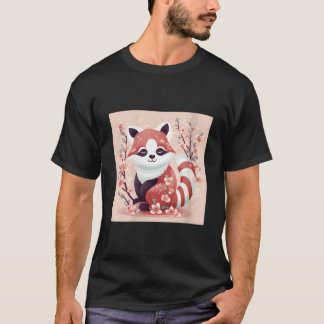 Camiseta Impresiones Hermosas de Flor de Cerezo y Panda Roj