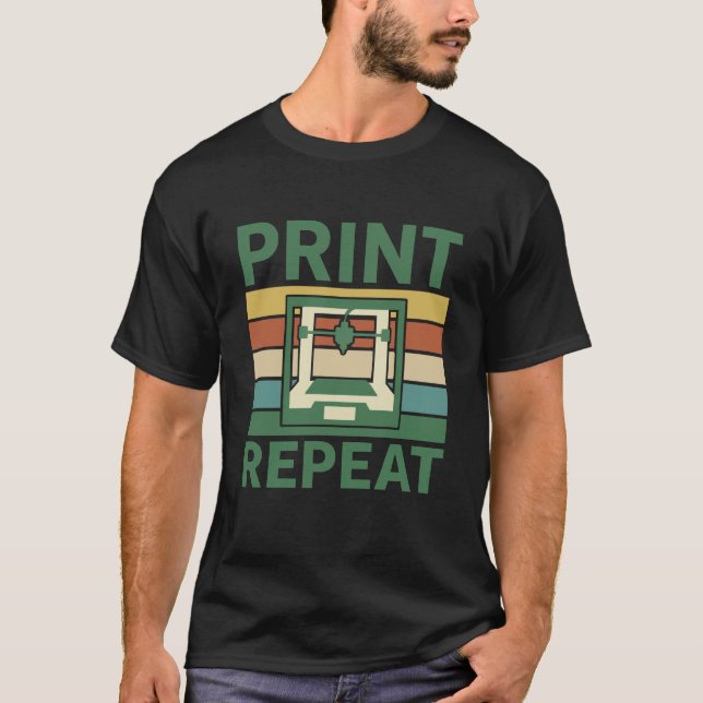 Camiseta Imprimir Repetir Gráfico de Impresora 3D Retro (Anverso)