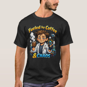 Camiseta Impulsado por Café y Caos – Científico Divertido