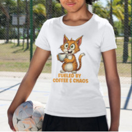 Camiseta Impulsado Por Café Y Caos, Gato Divertido Con Café