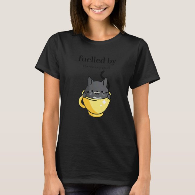 Camiseta Impulsado por el café y el crimen, el misterio aco (Anverso)